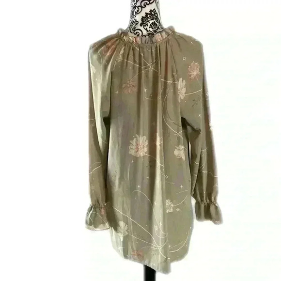 Kaari Blue Whimsical Long Sleeve Ruffle Flowy Tunic, XL - Picture 4 of 9